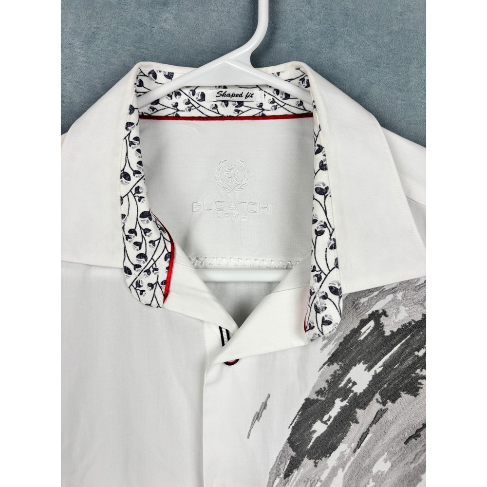 Bugatchi Uomo Mens White Abstract Graphic Button Down Shirt Shaped Fit Size M - Picture 3 of 12